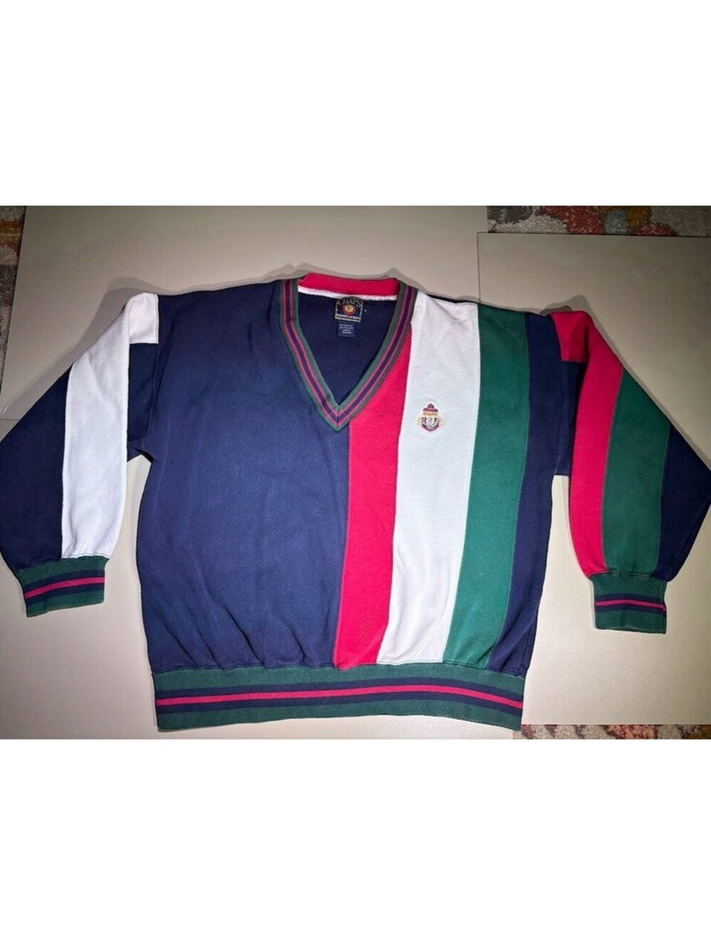 Vintage 90s Chaps Ralph Lauren Colorblock V-Neck Sweatshirt Mens Large Crest